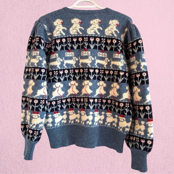 Vintage 80s Susan Bristol wool sweater dog print - Picture 5 of 9